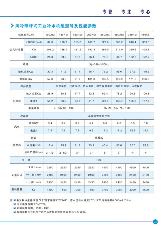 螺杆式冷冻机组 型号及 螺杆式冷水机组 参数表