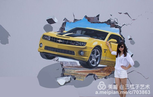 三瓶子艺术专业场景3d画彩绘制作3d画汽车展