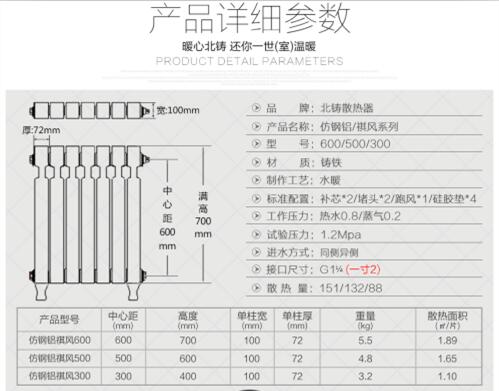 铸铁暖气片国标要求的参数暖气片厂家汇总