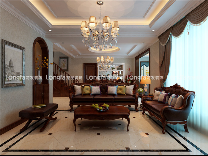 龙发装饰|天津滨海新区(塘沽)融公馆欧式跃层案