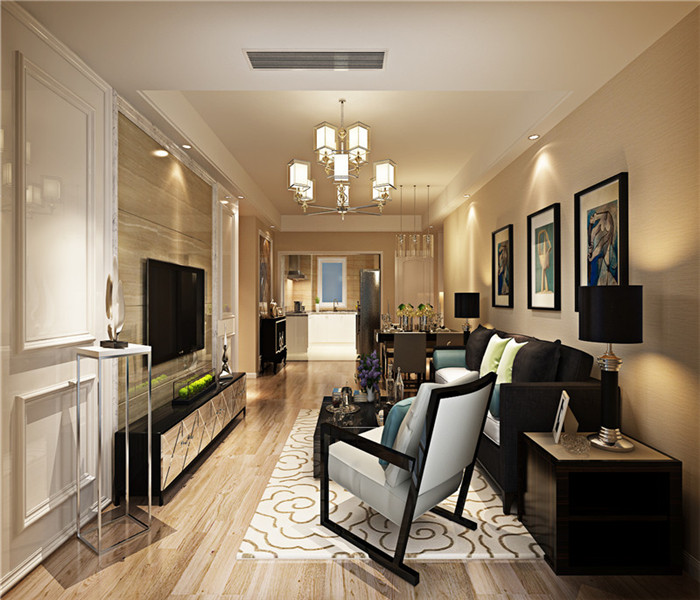 天正理想城80平米两室一厅现代简约风格效果图案例设计