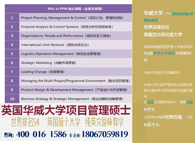 华威大学项目管理硕士无需出国长期攻读,国内在职学习