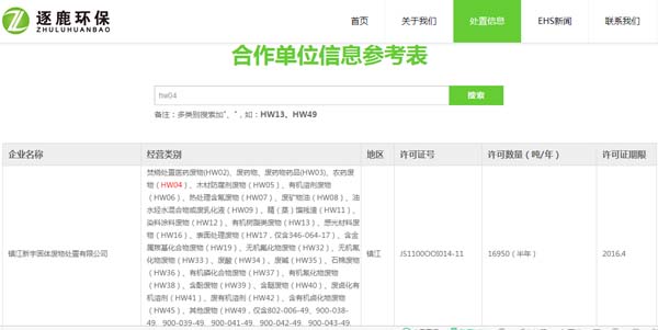 江苏哪里有HW04处置单位,上逐鹿危废查询平台