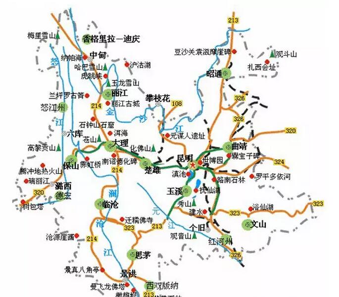 全国去云南省旅游度假呼景点线路图 跟团价位