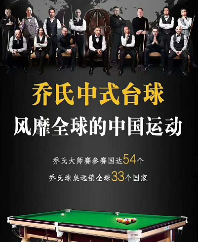 中国运动, 乔氏大师赛参赛国达54个国家, 乔氏台球桌远销全国33个国家
