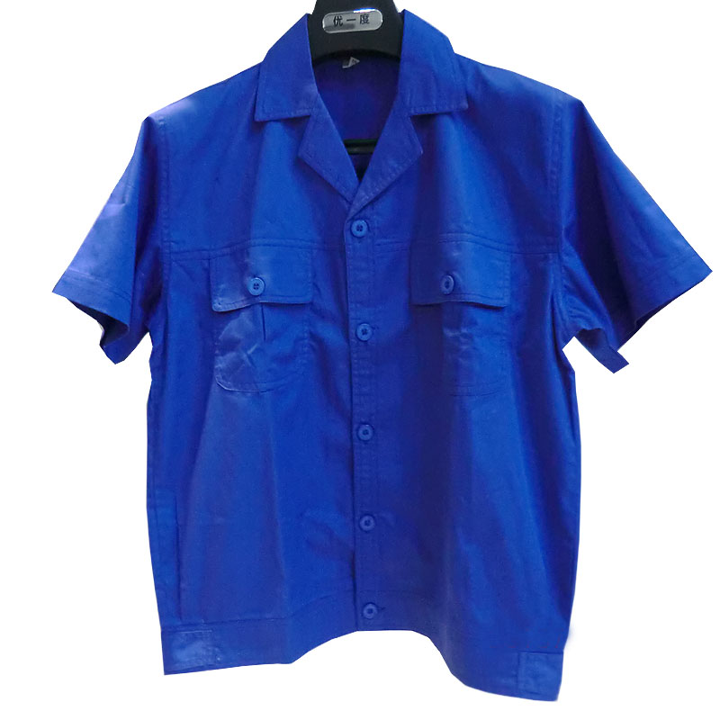 定制生产车间夏季短袖夹克衫,纯棉短袖工装劳保服