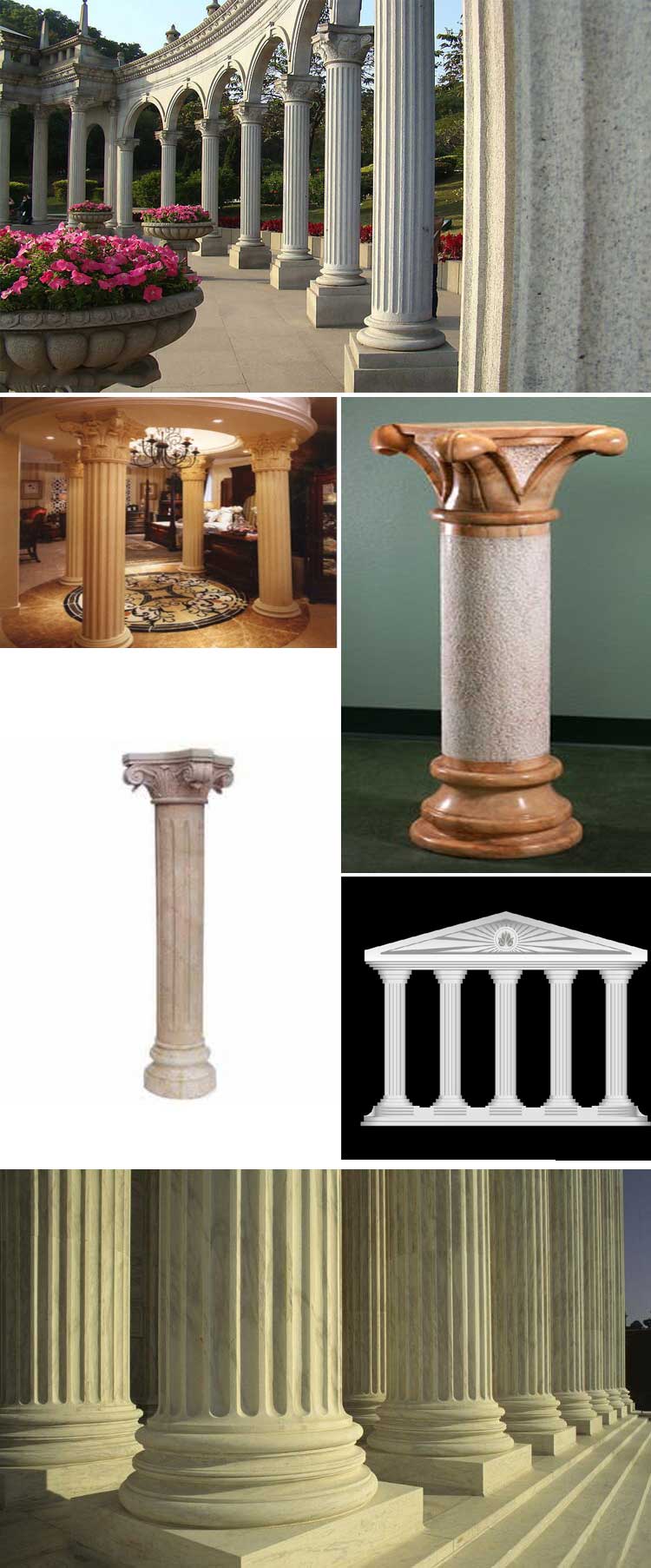 罗马柱由于各部分尺寸,比例,形状的不同,加上柱身处理和装饰花纹的各